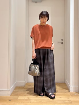 「URBAN RESEARCH DOORS（アーバンリサーチドアーズ）のタックフライスフレンチTシャツ（Tシャツ/カットソー、オレンジ系）」を使った、yokoo さん（レディース・156cm）の夏コーディネート