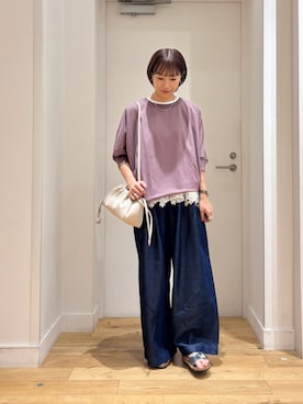 「URBAN RESEARCH DOORS（アーバンリサーチドアーズ）のニットドッキングドルマン プルオーバー（Tシャツ/カットソー、ブラウン系）」を使った、yokoo さん（レディース・156cm）の夏コーディネート
