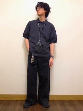 「BACK NUMBER（バックナンバー）のBACK NUMBER(バックナンバー)和紙ニットポロ襟プルオーバー（ニット/セーター、グレー系）」を使った、gussan9933さん（メンズ）の春コーディネート