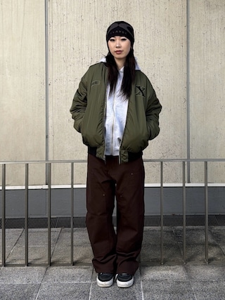 「XLARGE(エクストララージ)のX LOGO BEANIE(ニットキャップ/ビーニー)」を使った、あんりさん(レディース・160cm)の秋コーディネート