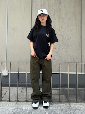 「XLARGE（エクストララージ）のCAMO SLANTED OG S/S TEE（Tシャツ/カットソー、ブラック系）」を使った、あんりさん（レディース・160cm）の夏コーディネート