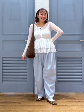 「LOWRYS FARM（ローリーズファーム）のバレエシューズ 1049086（バレエシューズ、ブラウン系）」を使った、ももさん（レディース・157cm）の秋コーディネート