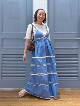 「LOWRYS FARM（ローリーズファーム）のラインストーンプルオーバーＳＳ 1045217（Tシャツ/カットソー、ホワイト系）」を使った、ももさん（レディース・157cm）の夏コーディネート