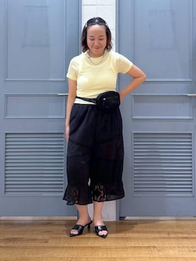 「LOWRYS FARM（ローリーズファーム）の２ＰタンクレイヤードＳＳ 1048915（Tシャツ/カットソー、イエロー系）」を使った、ももさん（レディース・157cm）の夏コーディネート