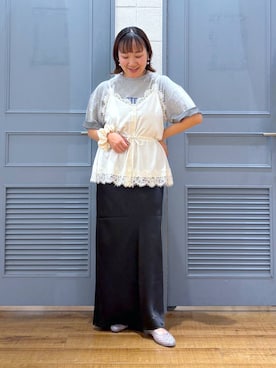 「LOWRYS FARM（ローリーズファーム）のメランジロゴTEE　1048840（Tシャツ/カットソー、グレー系）」を使った、ももさん（レディース・157cm）の夏コーディネート