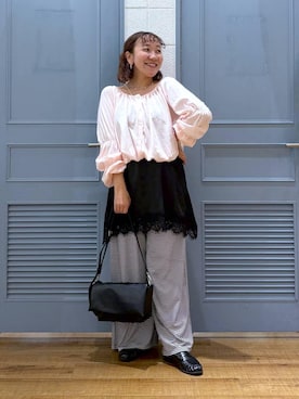 「LOWRYS FARM（ローリーズファーム）の【500mlペットボトル収納可】フラップショルダーＢＡＧ 1046881（ショルダーバッグ、ブラック系）」を使った、ももさん（レディース・157cm）の秋コーディネート