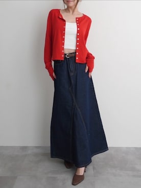 「Rashik（ラシク）の【Rashik】接触冷感 スナップボタンカーデ UVカット 抗菌 防臭（カーディガン/ボレロ、レッド系）」を使った、【公式】Rashikさん（レディース・157cm）の夏コーディネート