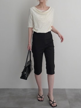 「Rashik（ラシク）の【Rashik】レースドッキングドットTシャツ 半袖 カットソー Tシャツ ポルカドット（Tシャツ/カットソー、ベージュ系）」を使った、【公式】Rashikさん（レディース・157cm）の夏コーディネート