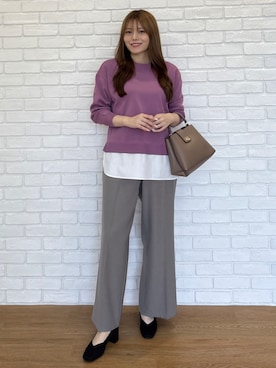 「SHOO・LA・RUE（シューラルー）の【S-LL】着るだけできまる シャツレイヤード風 スポンディッシュニット（ニット/セーター、ピンク系）」を使った、sayasayasayさん（レディース）の秋コーディネート