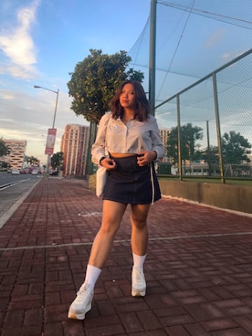 「アイテム（デニムスカート）」を使った、maperalta25さん（レディース・152cm）の秋コーディネート