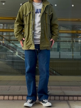 「アイテム（ミリタリージャケット）」を使った、単イチ電池さん（メンズ・172cm）の秋コーディネート