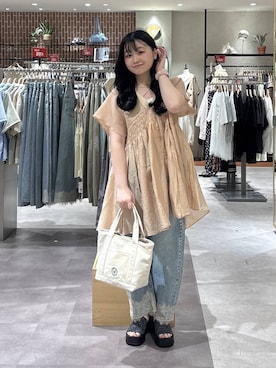 「アイテム（ネックレス、ベージュ系）」を使った、るーちゃんさん（レディース・153cm）の夏コーディネート