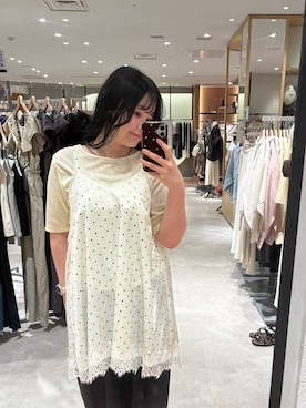 「LOWRYS FARM（ローリーズファーム）のラインストーンプルオーバーＳＳ 1045217（Tシャツ/カットソー、イエロー系）」を使った、るーちゃんさん（レディース）の夏コーディネート