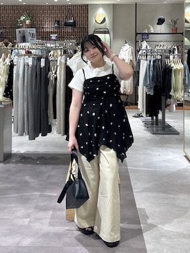 「LOWRYS FARM（ローリーズファーム）のフライスチビＴＥＥ 637055（Tシャツ/カットソー、ホワイト系）」を使った、るーちゃんさん（レディース）の夏コーディネート
