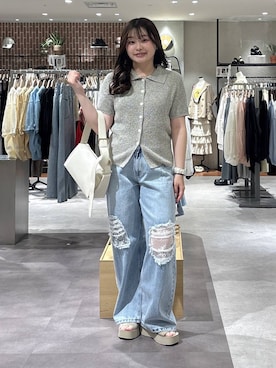 「LOWRYS FARM（ローリーズファーム）のレースデニム　601055（デニムパンツ、ブルー系）」を使った、るーちゃんさん（レディース）の春コーディネート