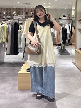 「LOWRYS FARM（ローリーズファーム）のイージーバギーデニム　601067（デニムパンツ、ブルー系）」を使った、るーちゃんさん（レディース）の春コーディネート
