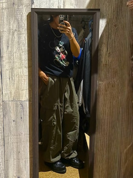 「Disney（ディズニー）のアイテム（Tシャツ/カットソー）」を使った、服が友達さん（メンズ・169cm）の夏コーディネート