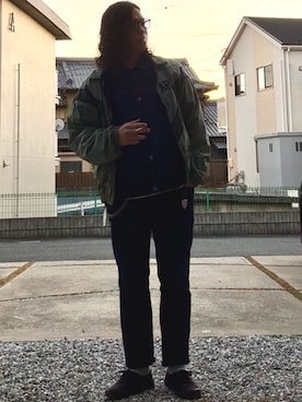 「アイテム（ミリタリージャケット）」を使った、rukaysさん（メンズ・178cm）の冬コーディネート