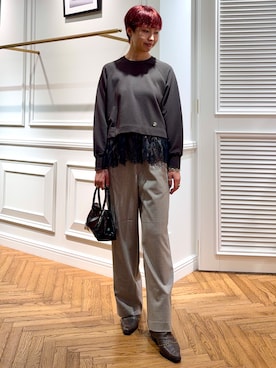 「DRESSTERIOR（ドレステリア）のレースドッキング裏毛プルオーバー（T Shirts、ブラウン系）」を使った、renaさん（レディース・165cm）の秋コーディネート