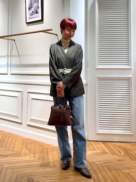 「DRESSTERIOR（ドレステリア）のシャークスキン ラフジャケット（Tailored jacket、ブラウン系）」を使った、renaさん（レディース・165cm）の秋コーディネート