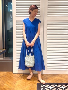 「DRESSTERIOR（ドレステリア）の【きれいめ/ウォッシャブル】コットンローンフレンチスリーブワンピ（One piece dress、ブルー系）」を使った、renaさん（レディース・165cm）の夏コーディネート