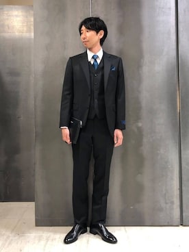 「アイテム（スーツベスト、ブラック系）」を使った、kawamuさん（メンズ・183cm）の夏コーディネート