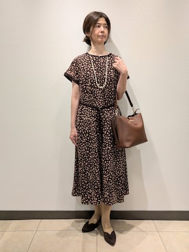 「Reflect（リフレクト）の【手洗い可】プリント柄ワンピース（ワンピース、ブラウン系）」を使った、RuRuさん（レディース・161cm）の夏コーディネート
