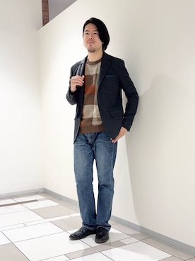 「アイテム（ハンカチ/ハンドタオル、ブルー系）」を使った、及川さん（メンズ・170cm）の秋コーディネート
