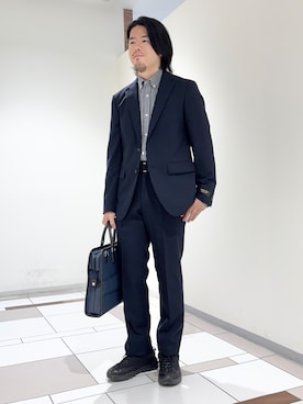 「アイテム（スーツセット、ブルー系）」を使った、及川さん（メンズ・170cm）の夏コーディネート