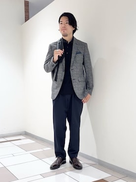 「アイテム（ハンカチ/ハンドタオル、ブルー系）」を使った、及川さん（メンズ・170cm）の秋コーディネート