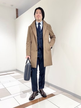 「アイテム（ビジネスバッグ）」を使った、及川さん（メンズ・170cm）の冬コーディネート