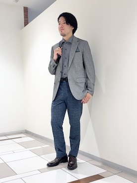 「アイテム（ハンカチ/ハンドタオル、ブルー系）」を使った、及川さん（メンズ・170cm）の秋コーディネート