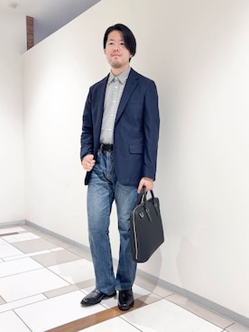 「アイテム（ビジネスバッグ）」を使った、及川さん（メンズ・170cm）の春コーディネート