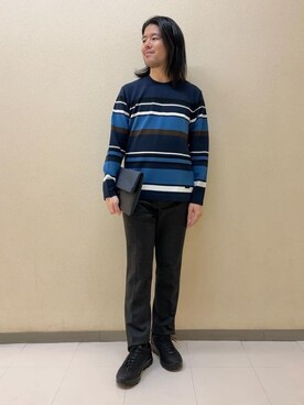 「アイテム（クラッチバッグ、ブルー系）」を使った、及川さん（メンズ・170cm）の冬コーディネート