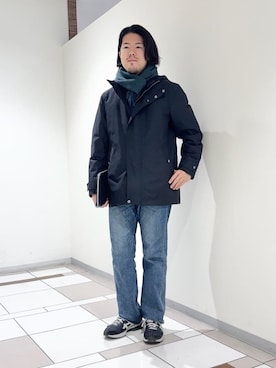 「アイテム（マフラー、グリーン系）」を使った、及川さん（メンズ・170cm）の冬コーディネート