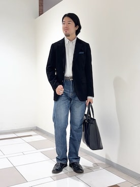「アイテム（ハンカチ/ハンドタオル、ブルー系）」を使った、及川さん（メンズ・170cm）の秋コーディネート