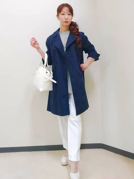 「アイテム（ピーコート）」を使った、花さん（レディース・157cm）の春コーディネート