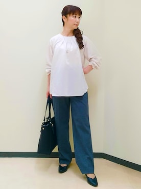 「Reflect（リフレクト）のタックデザイン ラグランスリーブブラウス（シャツ/ブラウス、ベージュ系）」を使った、花さん（レディース・157cm）の秋コーディネート