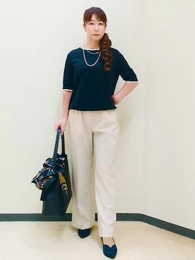 「アイテム（パンプス、ブルー系）」を使った、花さん（レディース・157cm）の夏コーディネート