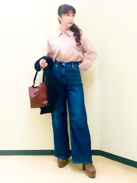「Reflect（リフレクト）の【羽織◎】オフボディシルエットシャツ（シャツ/ブラウス、ピンク系）」を使った、花さん（レディース・157cm）の秋コーディネート
