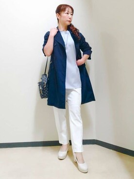 「アイテム（ピーコート）」を使った、花さん（レディース・157cm）の春コーディネート