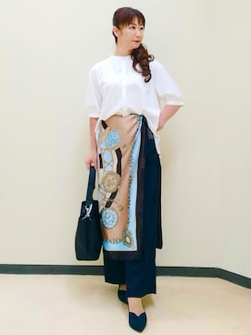 「アイテム（パンプス、ブルー系）」を使った、花さん（レディース・157cm）の夏コーディネート