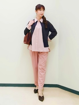 「Reflect（リフレクト）の【羽織◎】オフボディシルエットシャツ（シャツ/ブラウス、ピンク系）」を使った、花さん（レディース・157cm）の秋コーディネート