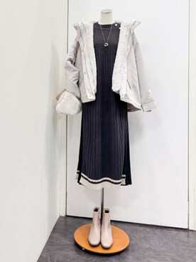 「grove（グローブ）の【名品アウター/3WAY・はっ水】ボアライナー付マウンテンパーカ（ブルゾン、ベージュ系）」を使った、yukariさん（レディース・154cm）の秋コーディネート