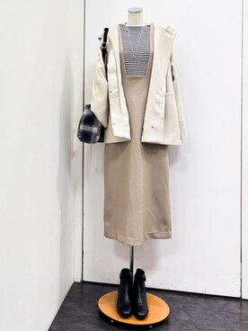 「grove（グローブ）のフーデットミドルコート（その他アウター、ベージュ系）」を使った、yukariさん（レディース・154cm）の冬コーディネート