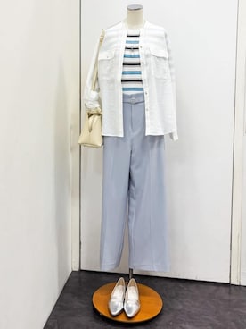 「grove（グローブ）の【貴島明日香さん着用】お仕事も普段も。今どきワークシャツブラウス（シャツ/ブラウス、ホワイト系）」を使った、yukariさん（レディース・154cm）の春コーディネート