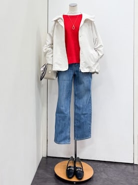 「grove（グローブ）の【貴島明日香さん着用】【撥水】きれいめに着こなせるマウンテンパーカ（ブルゾン、ホワイト系）」を使った、yukariさん（レディース・154cm）の冬コーディネート