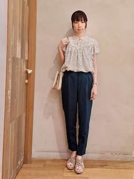 「SHOO・LA・RUE（シューラルー）の◆【SS-3L/美脚シルエット】オンにもオフにも○ テーパードパンツ（その他パンツ、グリーン系）」を使った、rinさん（レディース・158cm）の夏コーディネート