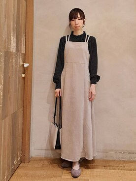 「DRESKIP（ドレスキップ）の◆【大人フェミニン】プチフリルブラウス（シャツ/ブラウス、ブラック系）」を使った、rinさん（レディース・158cm）の秋コーディネート
