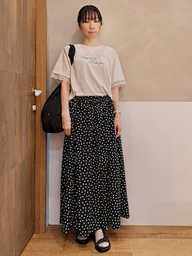 「SHOO・LA・RUE（シューラルー）のアイテム（トートバッグ）」を使った、rinさん（レディース・158cm）の夏コーディネート